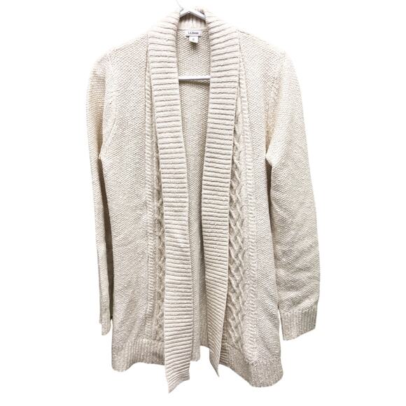 LL Bean Open Front Cable Cardigan Cotton Blend Size M - Picture 1 of 6
